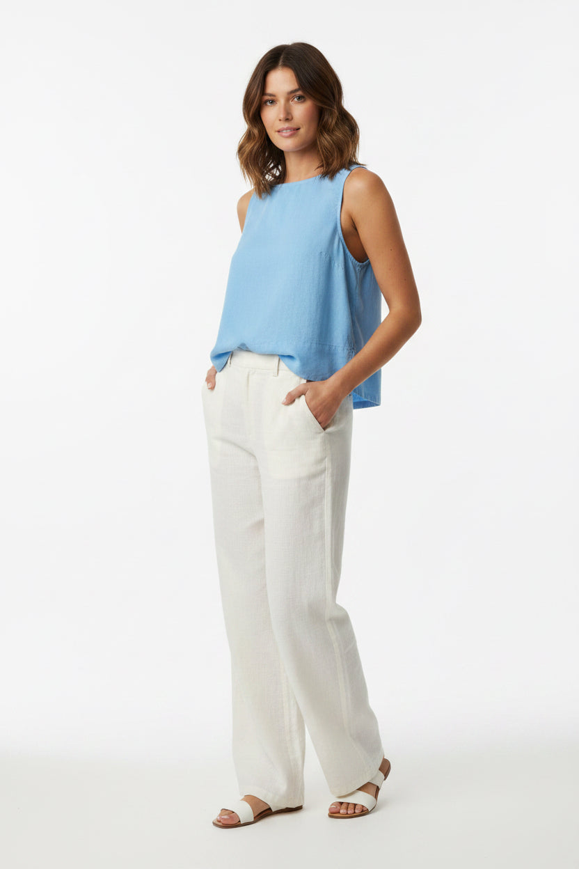 Sleeveless Boat Neck Split Back