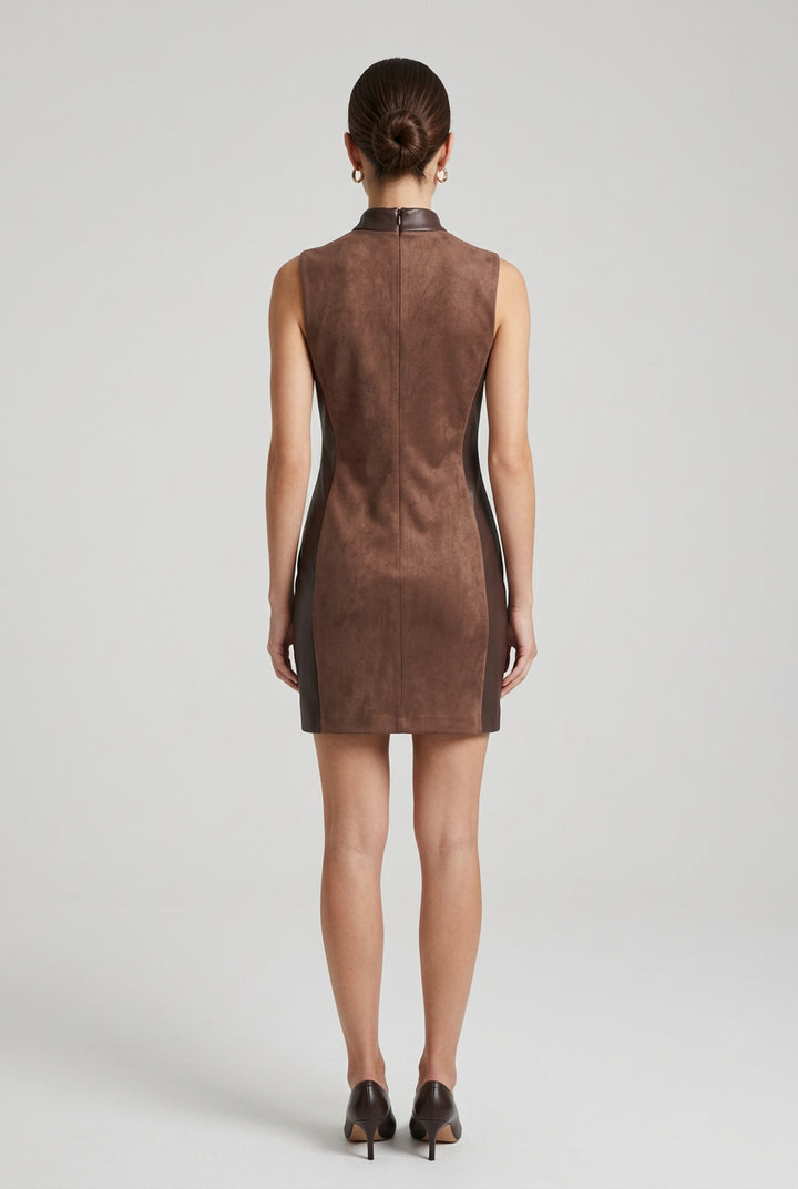 SLEEVELESS SUEDE DRESS WITH GOLD BUTTONS