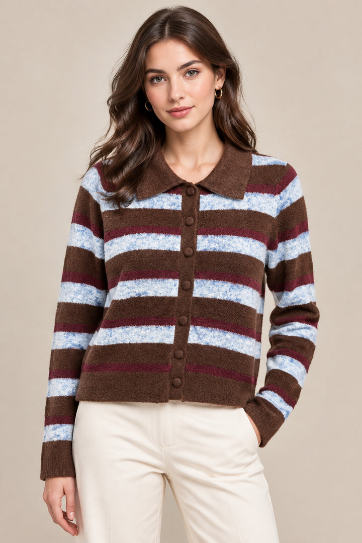 STRIPE BUTTON DOWN CARDIGAN