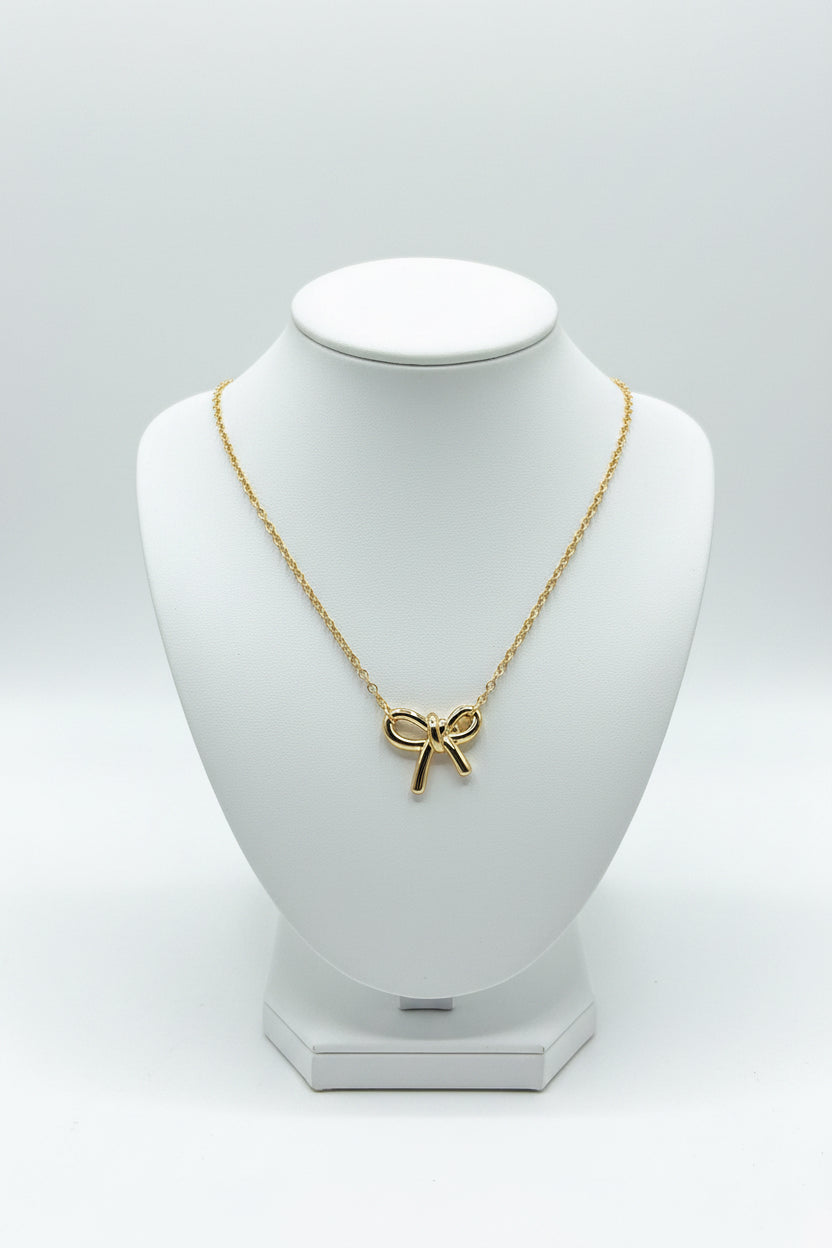 18K GOLD FILLED BOW PENDANT NECKLACE 16"+2"