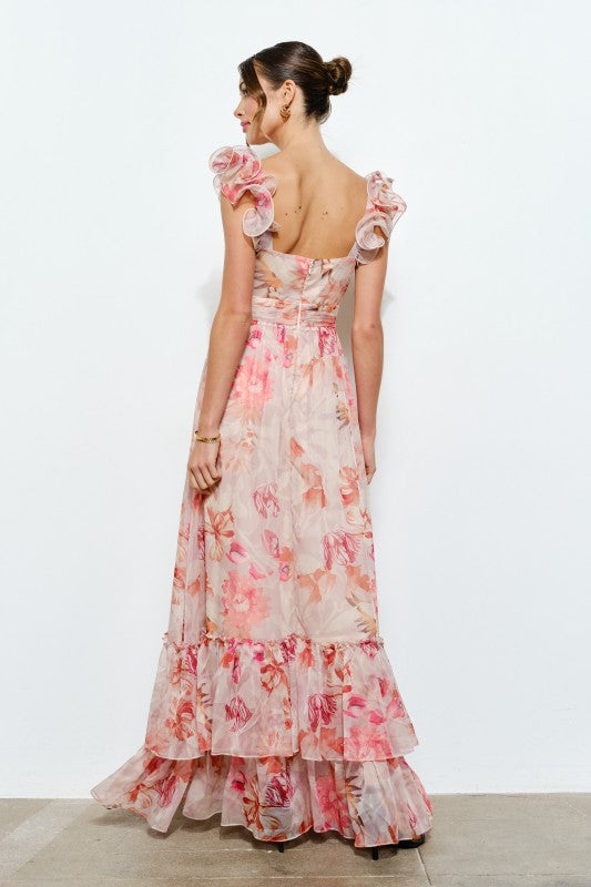 Floral Ruffle Sleeve Maxi Dress