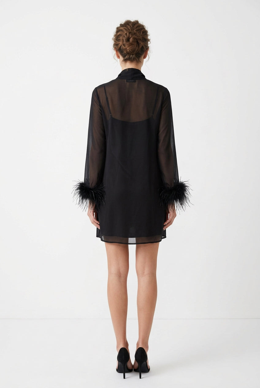 HARLEY FEATHER TRIM DRESS