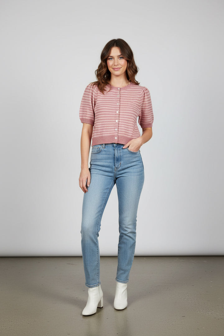 PUFF SHORT SLEEVE STRIPE CARDIGAN