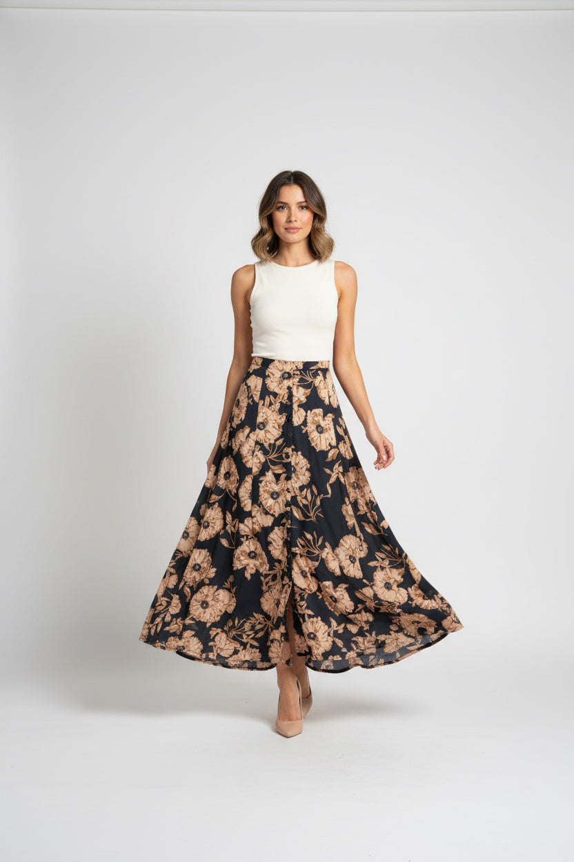 POWER MESH FULL CIRCLE MAXI SKIRT WITH SIDE ZIPPER CLOSURE
