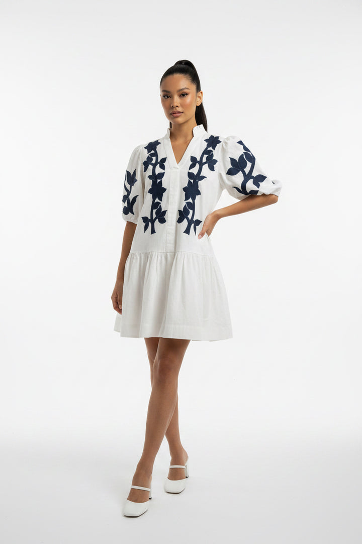 EMB PUFF SLEEVE SHORT DRESS