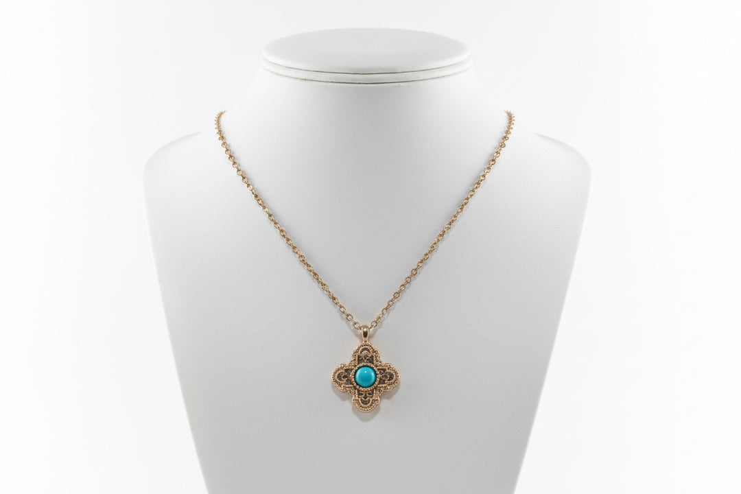 Small Chunky Turquoise Pearl on Cross Pendant Necklace