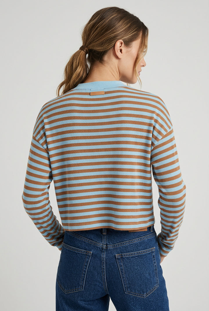 KNIT TOP WITH DROP SHOULDER AND CONTRAST NECKLINE