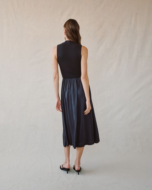 Sleeveless Mock Neck Mixed Dress