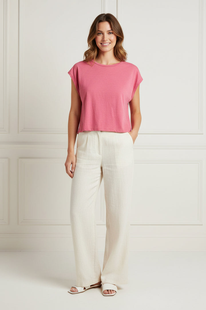 ESSENTIAL COTTON SLUB BOXY CUT CAP SLEEVE TEE