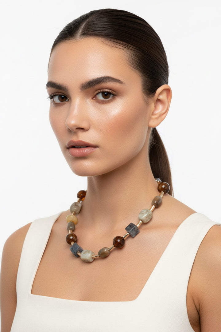 GOLD TUBE BEADED NECKLACE 18"