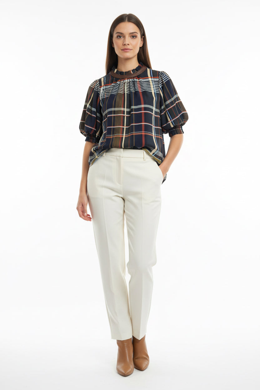 RUFFLED NECK STRIPE TOP