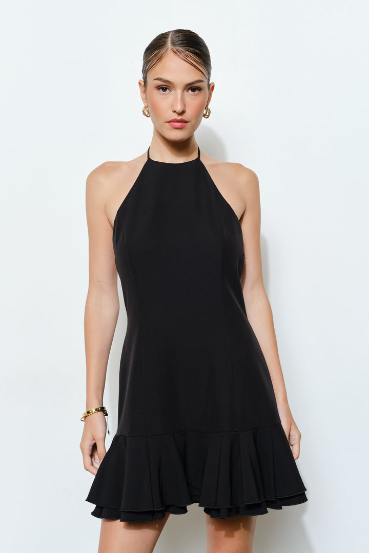 Halter Neck Dress with Ruffle Hem