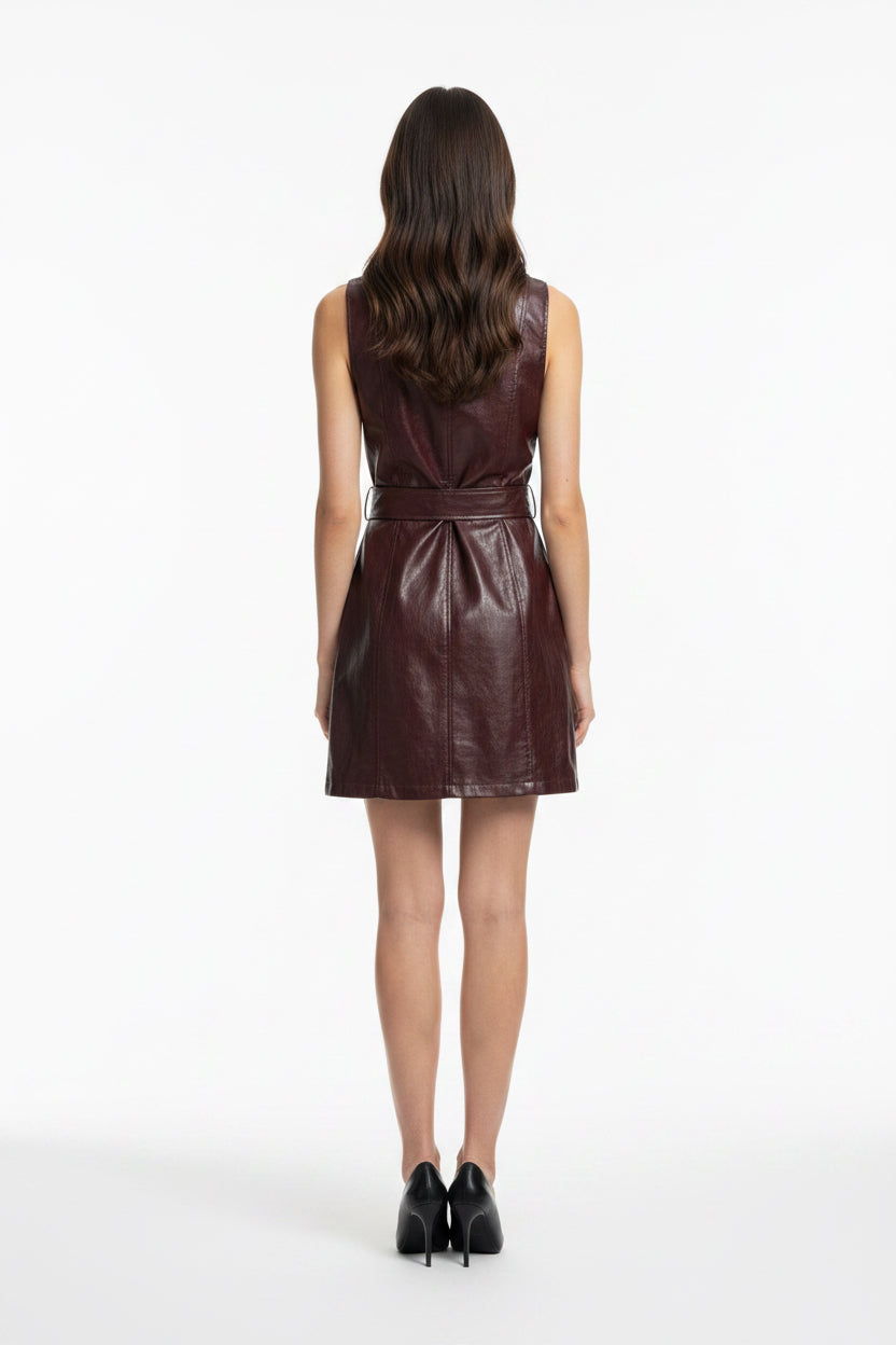 JULIAN FAUZ LEATHER MINI DRESS