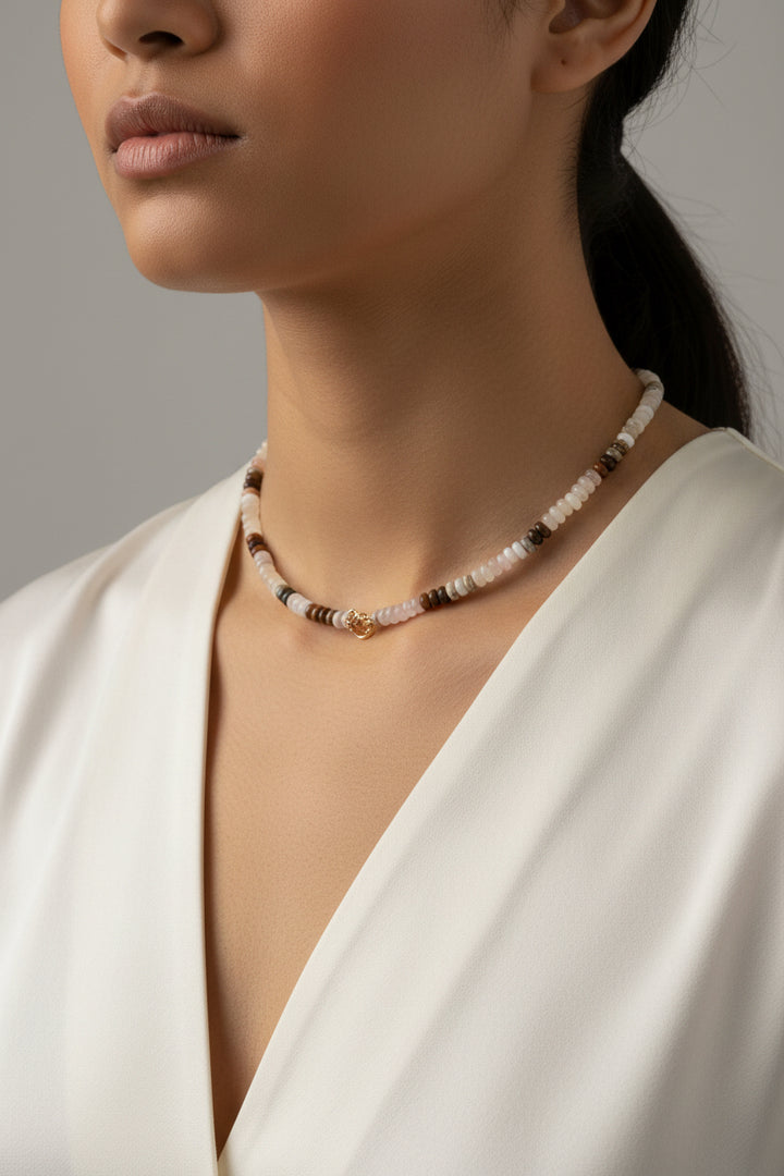 Multi Colored Round Flatten Beaded Necklace