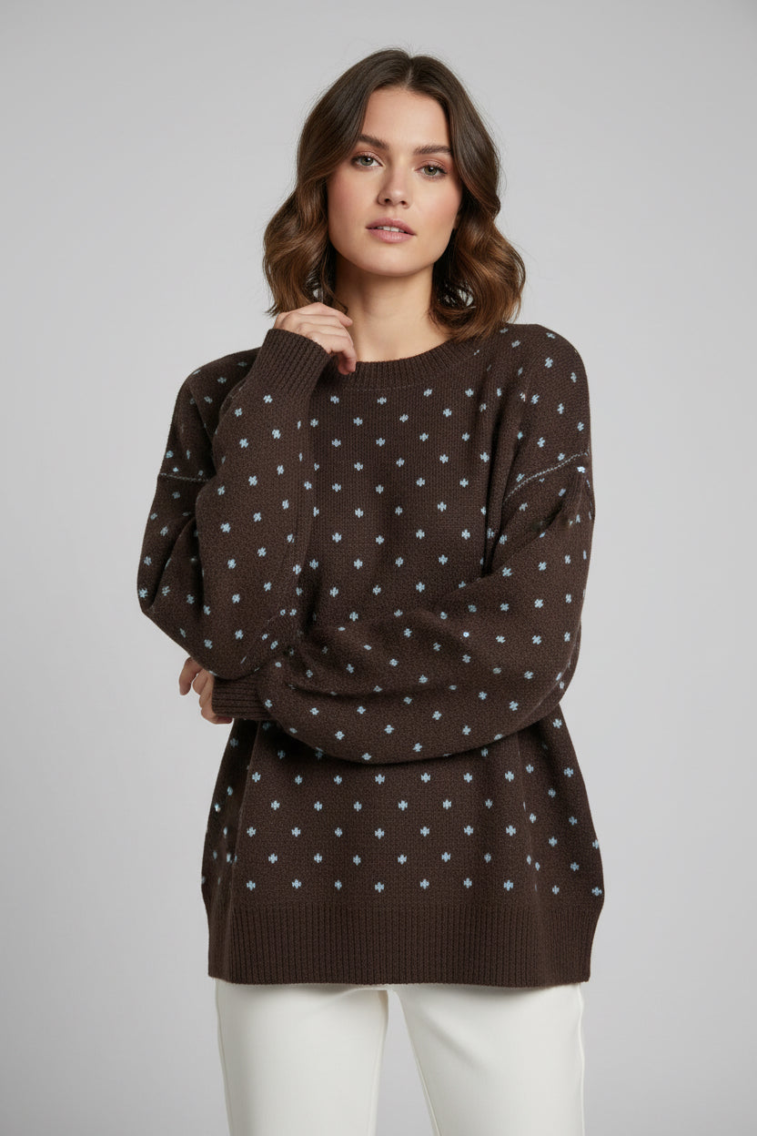 ROUND NECK BLUE DOT SWEATER
