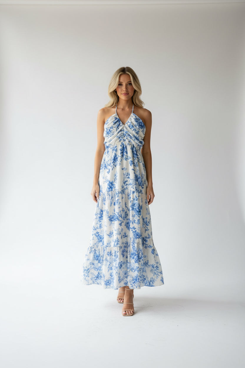 FLORAL PRINT HALTER DRESS