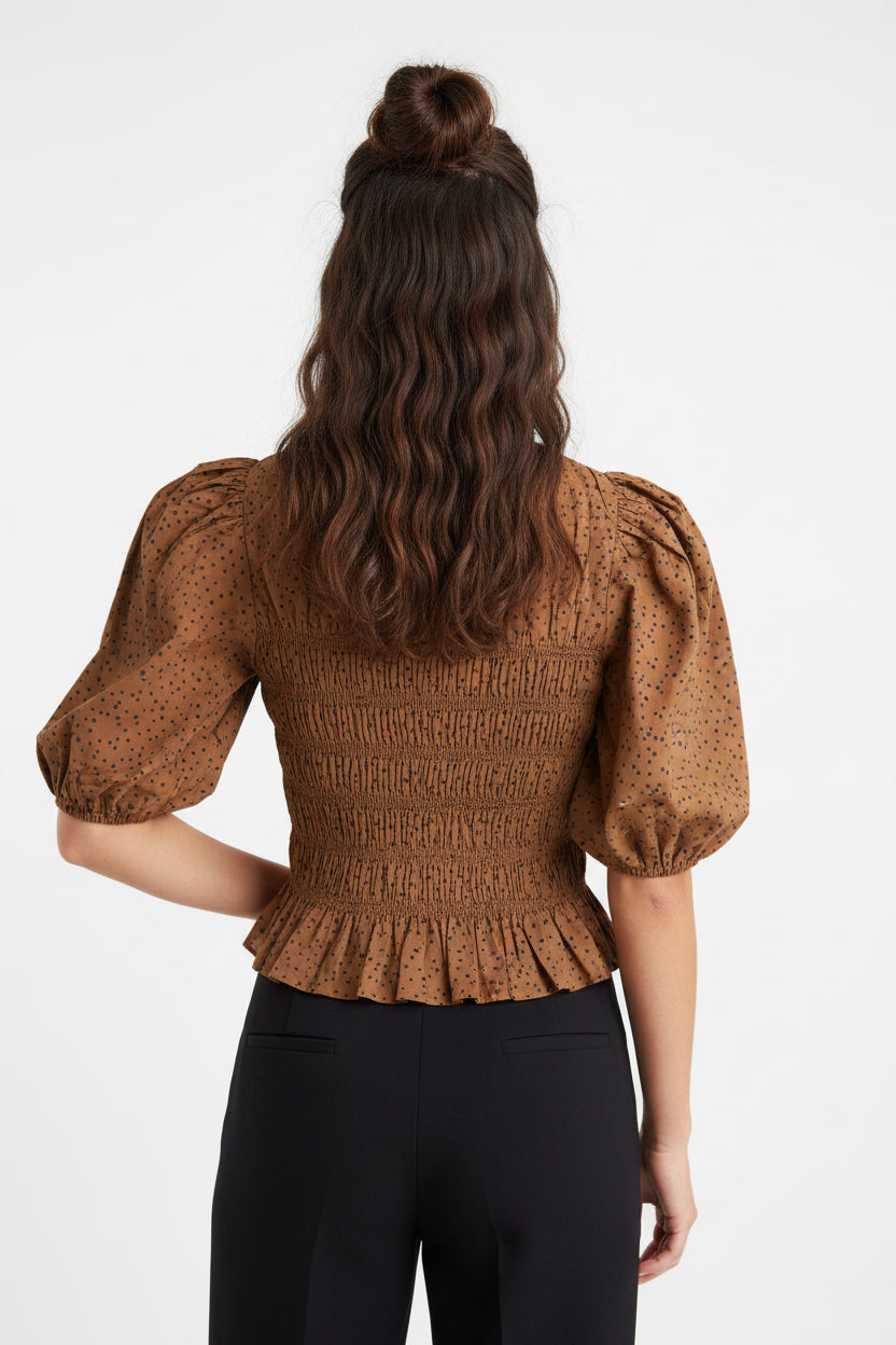 PUFF SLEEVE WITH SMOCKED WAIST TOP