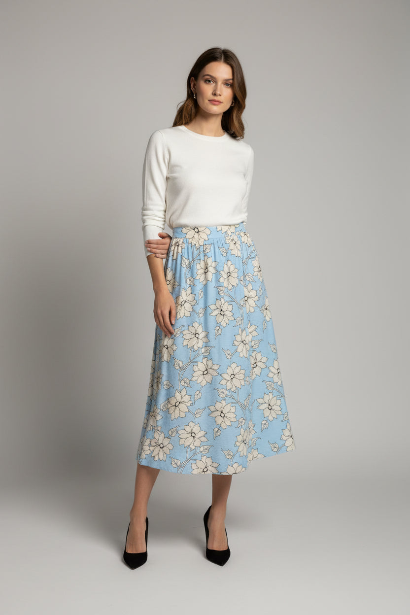 FLORAL PRINT CINCHED SKIRT