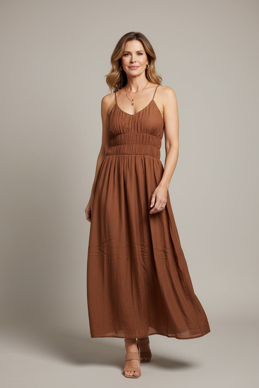 SLEEVELESS CRINKLED MIDI DRESS