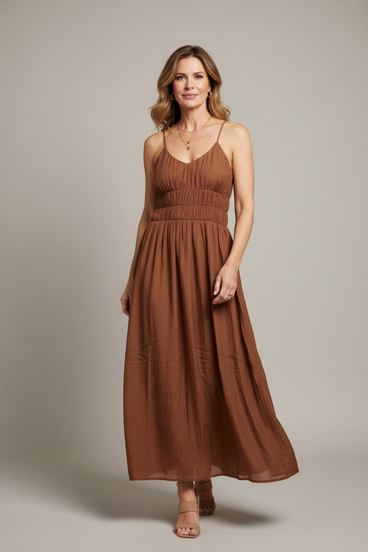 SLEEVELESS CRINKLED MIDI DRESS