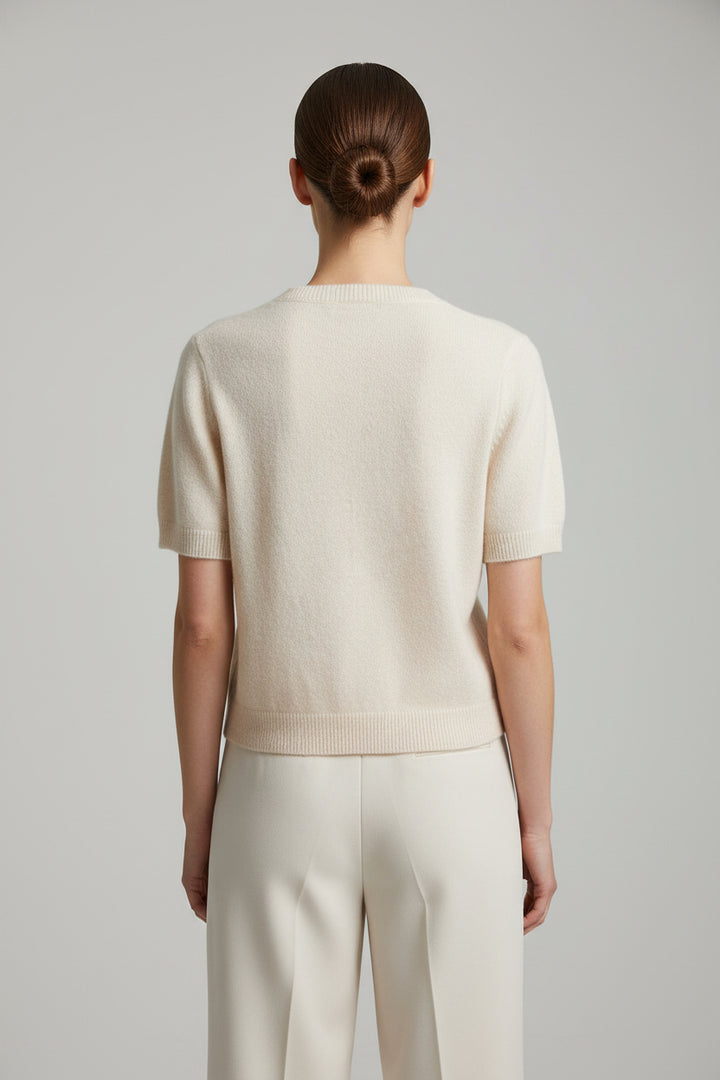 SHORT SLEEVE CREW NECK CROP SWEATER TOP