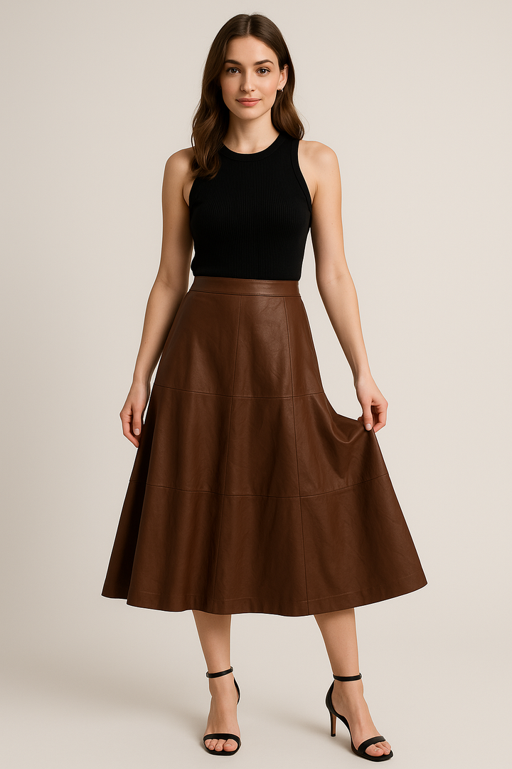Pu Leather Tiered A-line Skirt