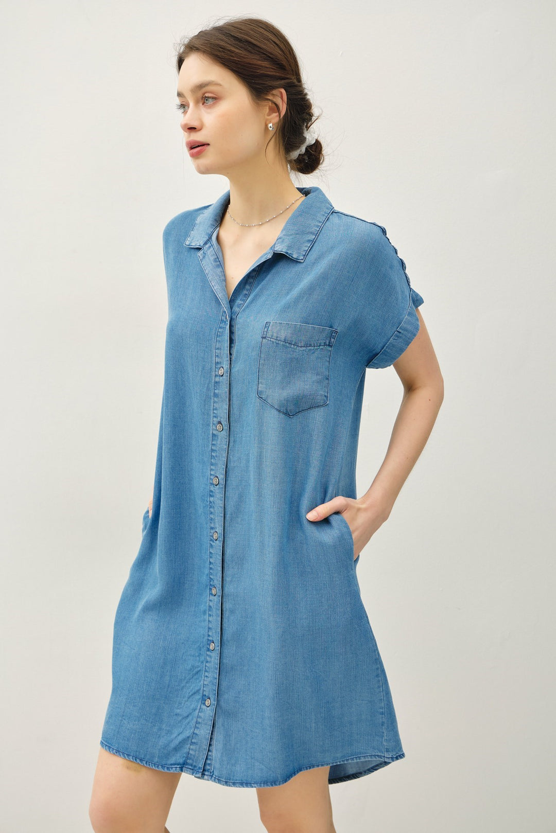 Denim Wash Button Down Tencel Dress