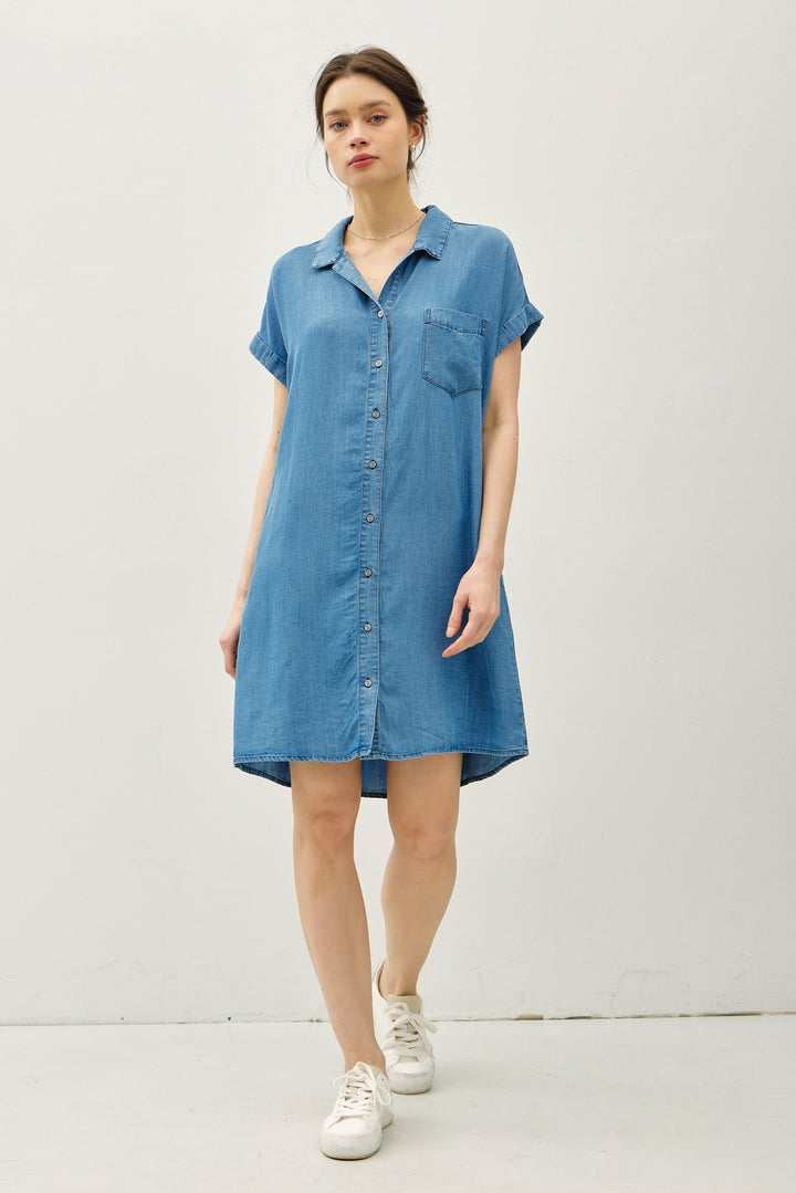Denim Wash Button Down Tencel Dress