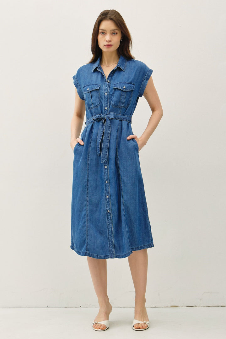 Denim Wash Button Down Tencel Midi Dress