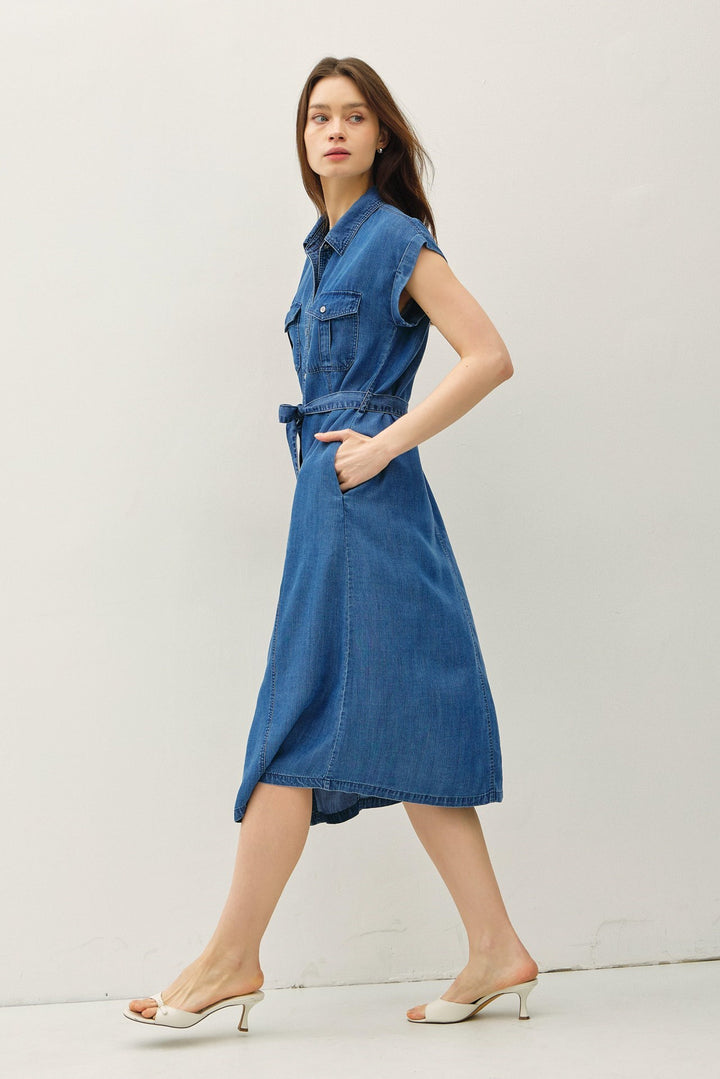 Denim Wash Button Down Tencel Midi Dress