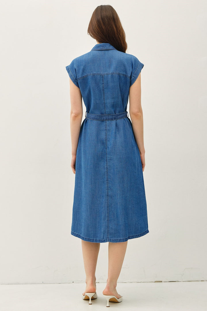 Denim Wash Button Down Tencel Midi Dress