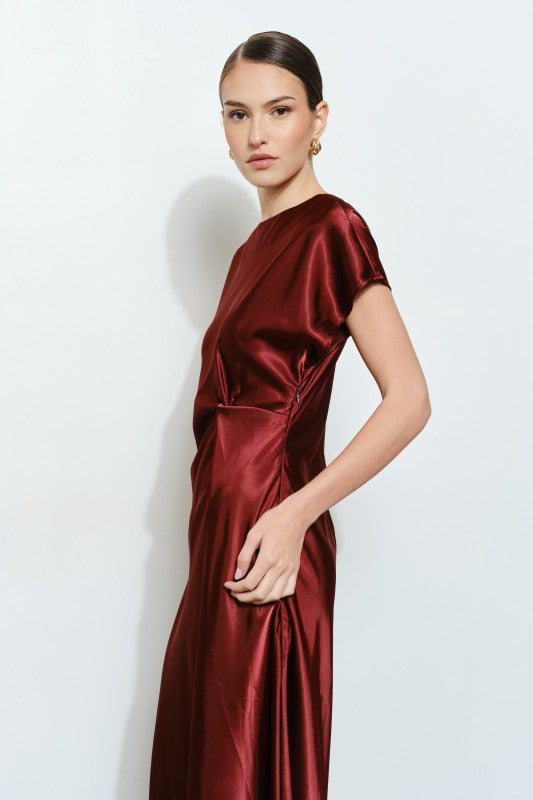Cap Sleeve Satin Maxi Dress