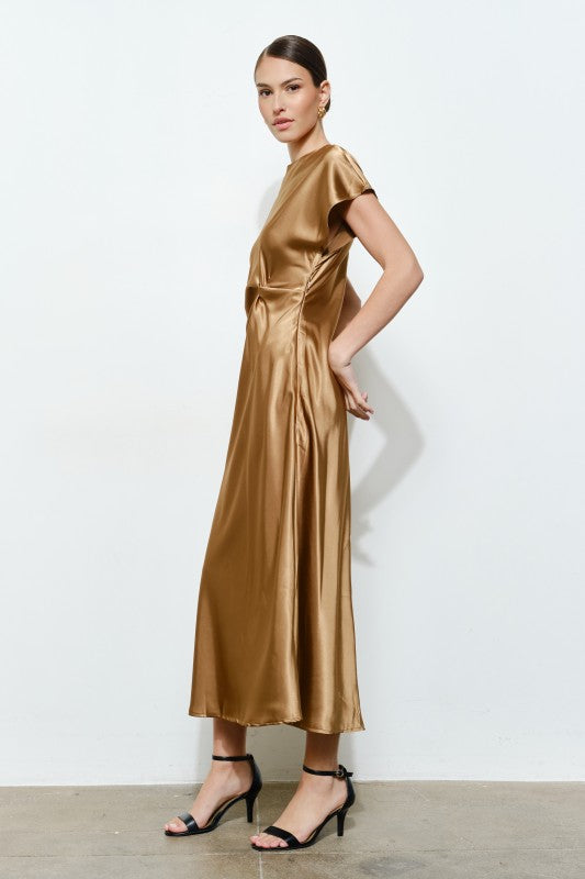 Cap Sleeve Satin Maxi Dress