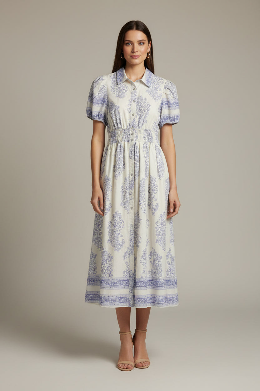 PUFF SLEEVE MIDI DRESS