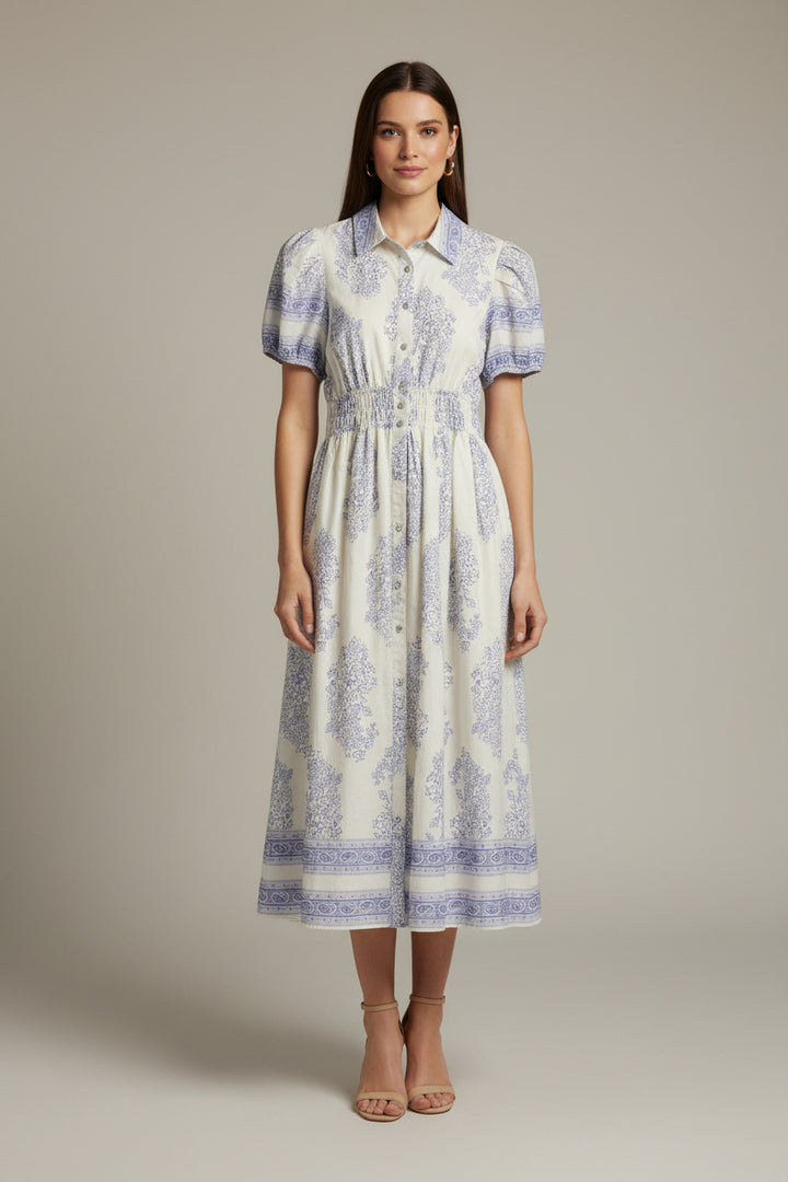 PUFF SLEEVE MIDI DRESS