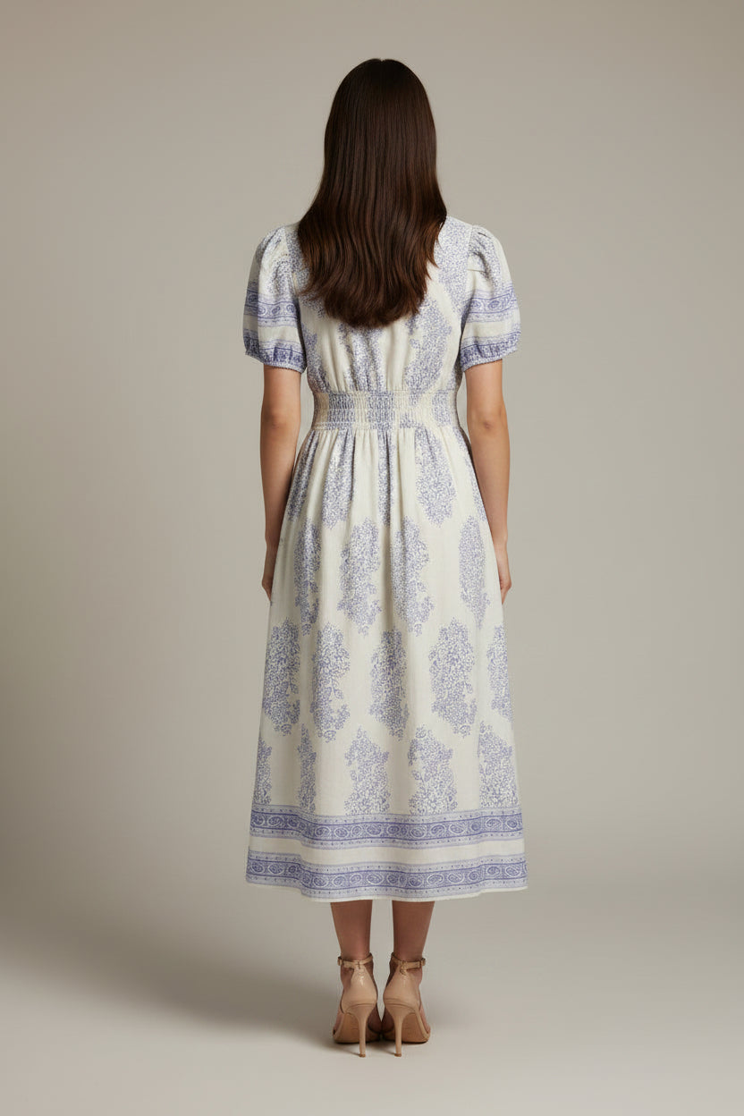 PUFF SLEEVE MIDI DRESS