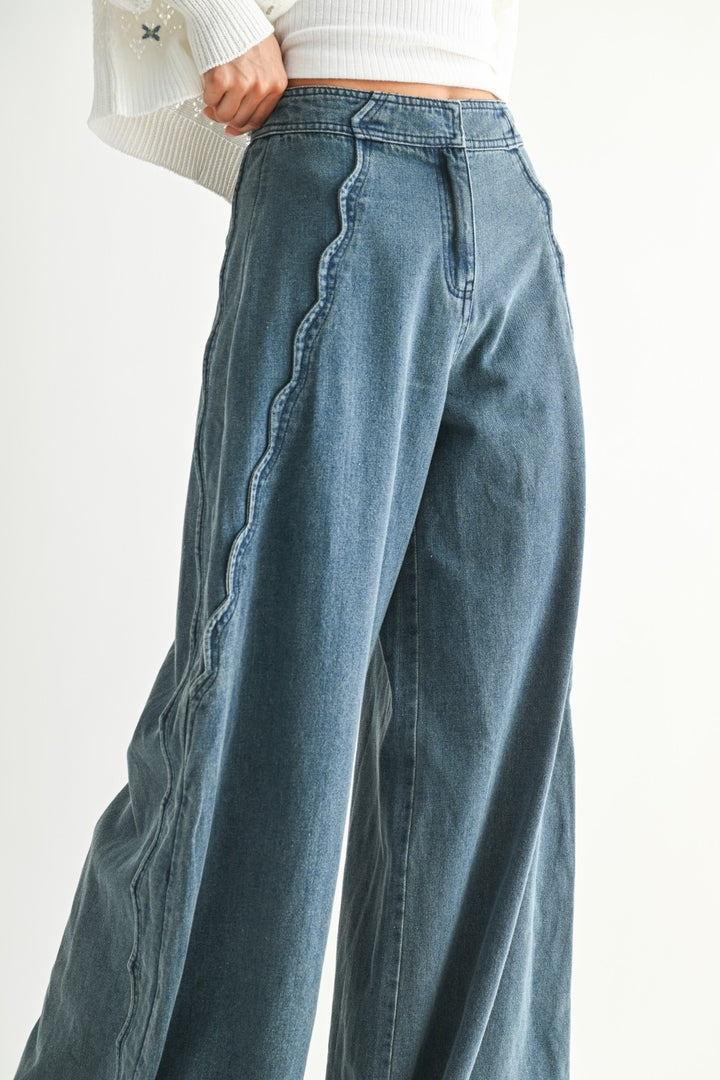 Side Scallop Denim Trousers