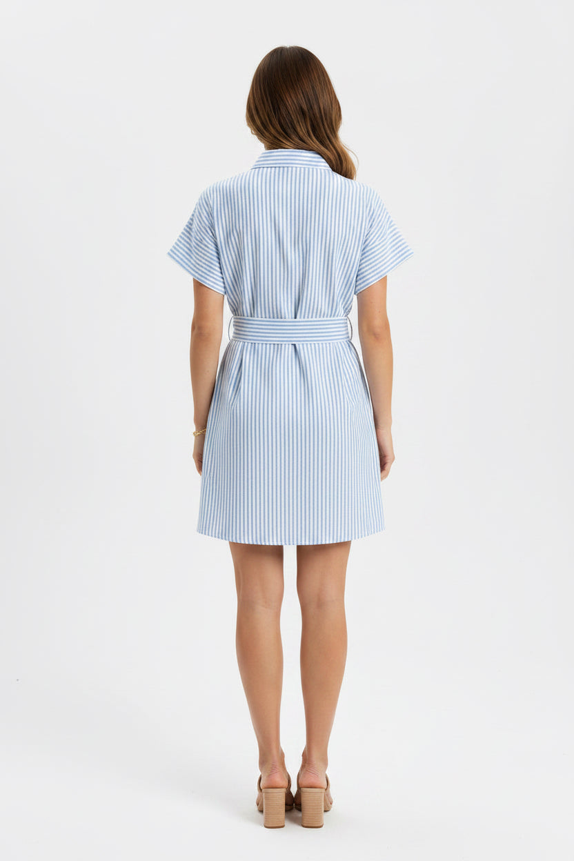 BUTTON UP MINI DRESS WITH COLLAR AND BELT