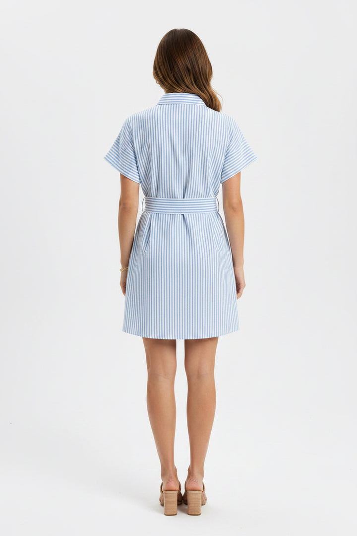 BUTTON UP MINI DRESS WITH COLLAR AND BELT