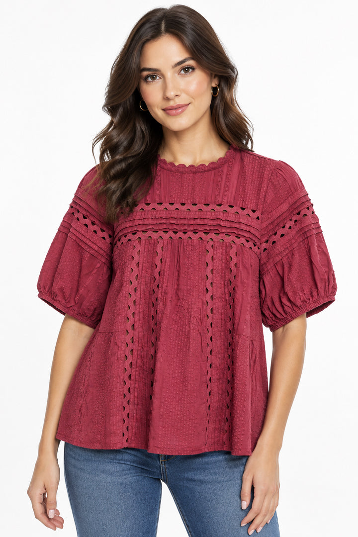 PUFF SLEEVE TOP WITH CUT OUTS