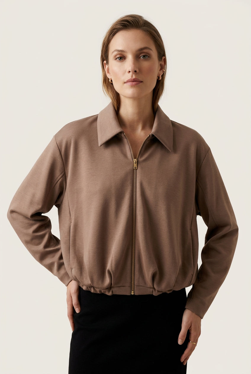 PLEATED HEMLINE BOMBER JACKET