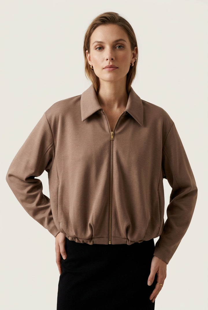PLEATED HEMLINE BOMBER JACKET