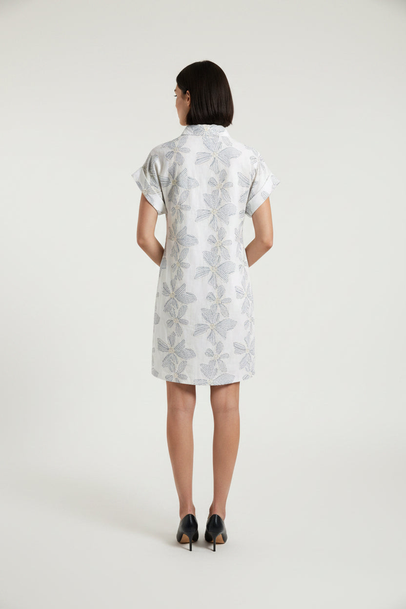 EMBROIDERY FLORAL SHORT SLEEVE DRESS