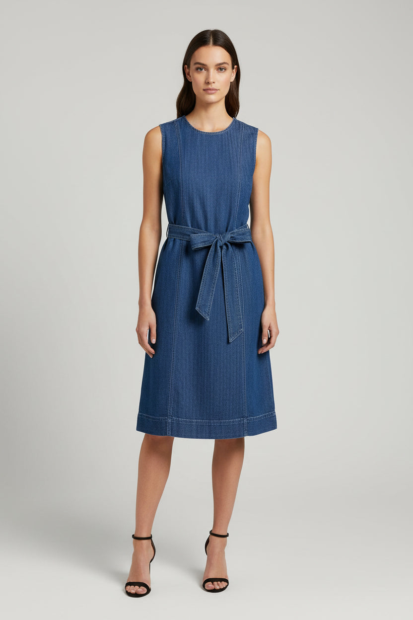 SLEEVELESS SEAMED SHIRT DRESS