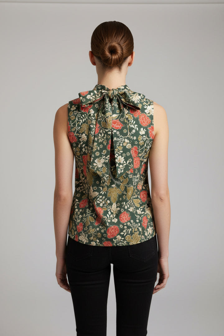 SLEEVELESS FLOWER AND LEAVES TIE BACK TOP