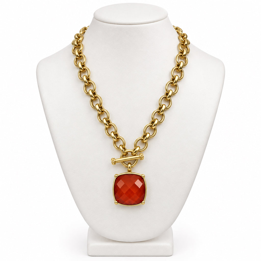 LARGE FACETED STONE TOGGLE NECKLACE