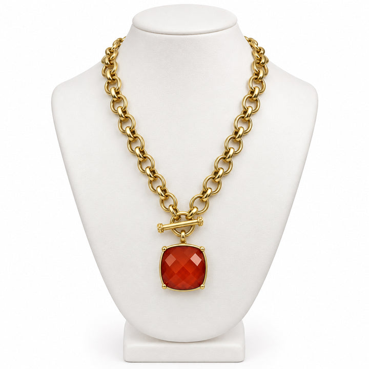 LARGE FACETED STONE TOGGLE NECKLACE