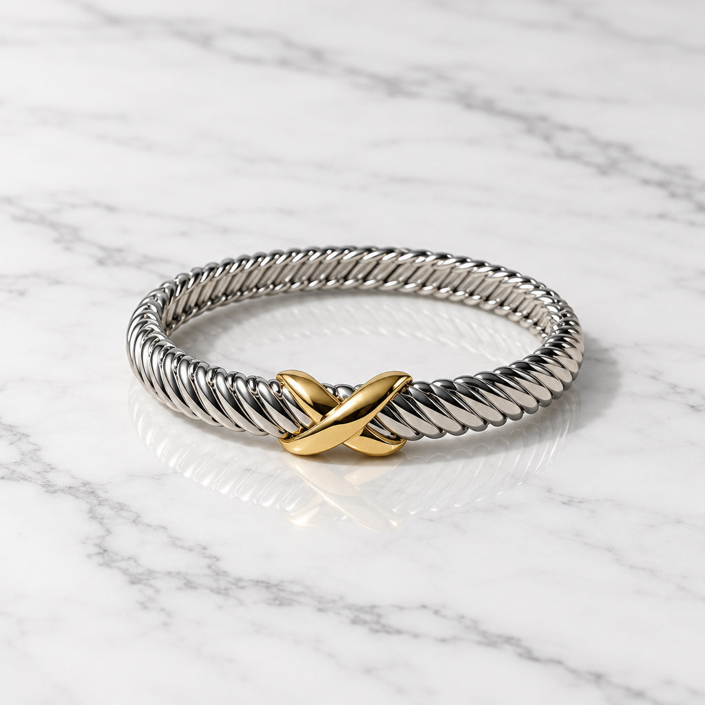 2 TONED CABLE "X" BANGLE