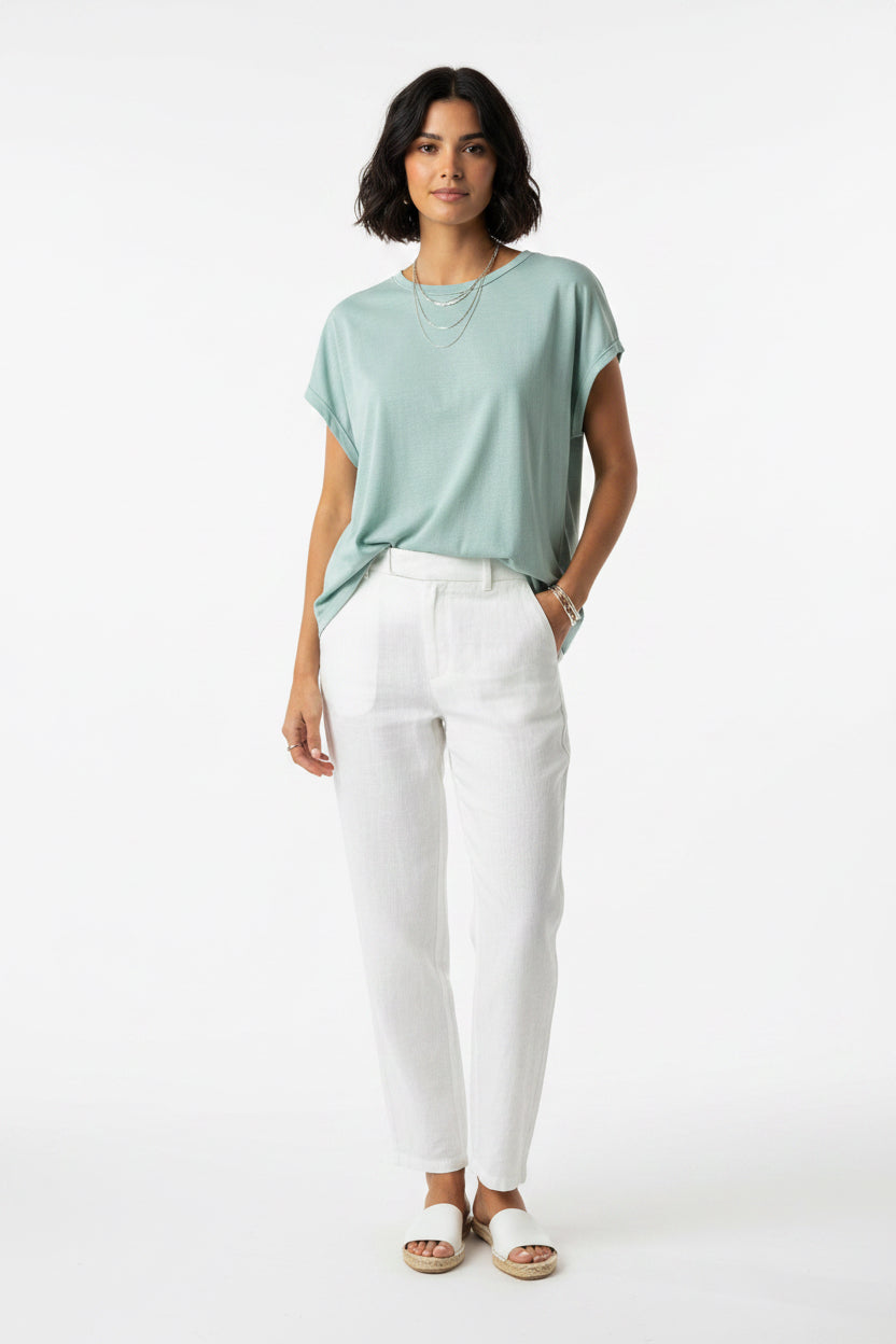 ESSENTIAL COTTON SLUB BOXY CUT CAP SLEEVE TEE
