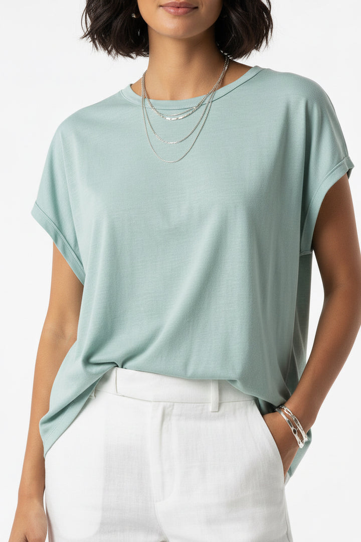 ESSENTIAL COTTON SLUB BOXY CUT CAP SLEEVE TEE